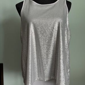 Jennifer Lopez Silver Sequin Split Back top Size L